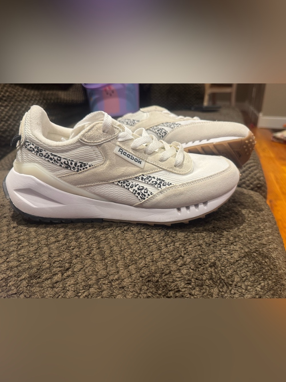 Reebok Women's Cream and Black Leopard-Trim Sneakers